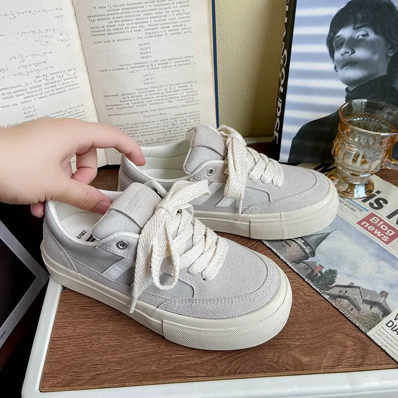 Women's Spring White Retro Surface Niche Canvas Shoes