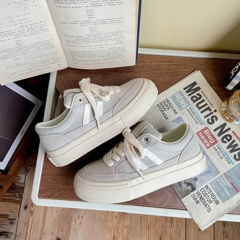 Women's Spring White Retro Surface Niche Canvas Shoes