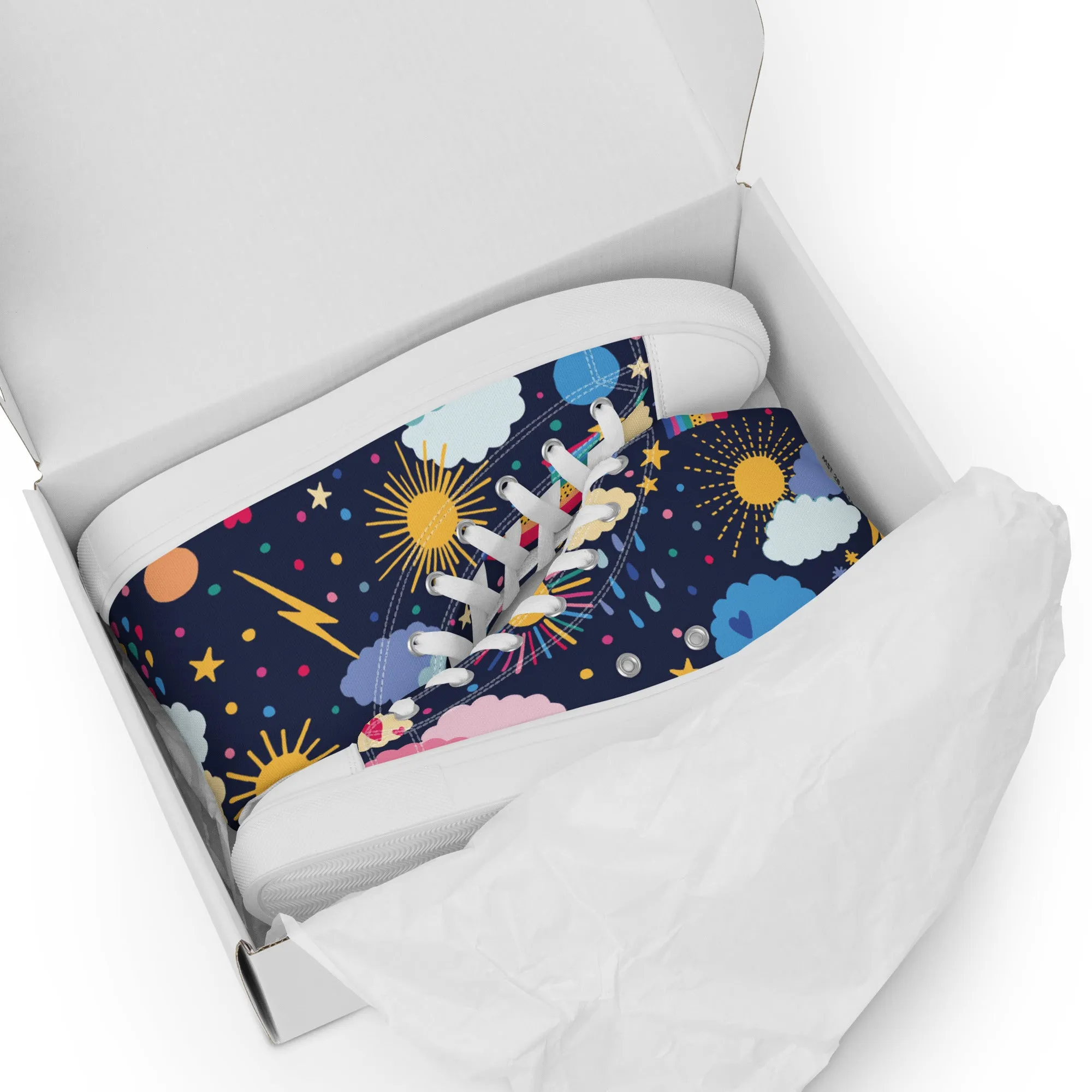 Women's Stylish High Top Canvas Shoes with a Fun Galaxy Design. Step into Fashionable Fun!