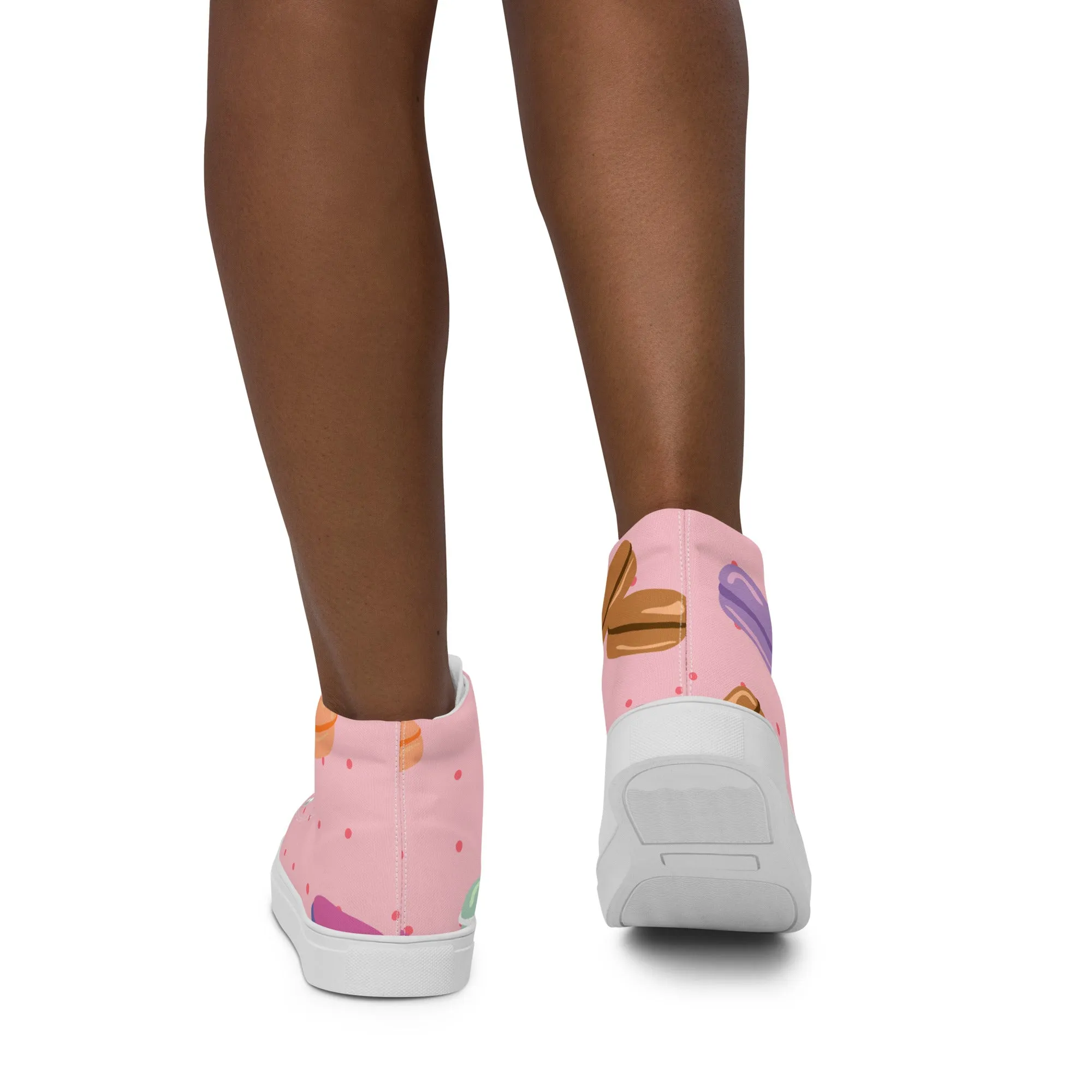 Women's Stylish High Top Canvas Shoes with a Fun Macaroon Design.