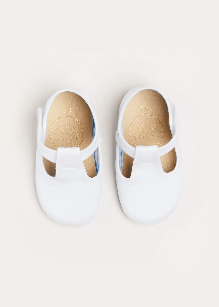 Woven T-Bar Pram Shoes in White (17-20EU)