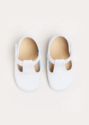 Woven T-Bar Pram Shoes in White (17-20EU)