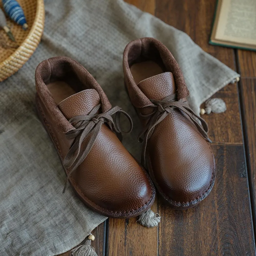 Zero Drop Leather Barefoot Boots Lace-Up Soft Ankle Booties Mori Girl Oxfords Designer Shoes Combat Boots Coffee/Beige/Brown