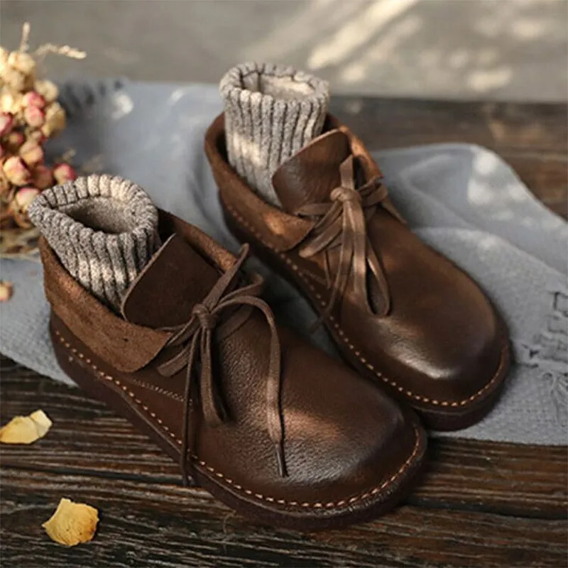 Zero Drop Leather Barefoot Boots Lace-Up Soft Ankle Booties Mori Girl Oxfords Designer Shoes Combat Boots Coffee/Beige/Brown